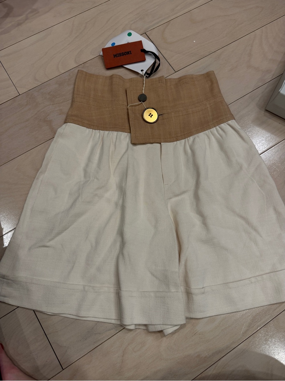 New MISSONI LINEN BLEND HIGH WAISTED Beige  Shorts Sz 40